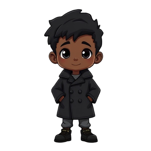 black brasilian child using a black overcoat