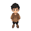 boy in black pants, peasant shirt, black hair, brown eyes facing forward