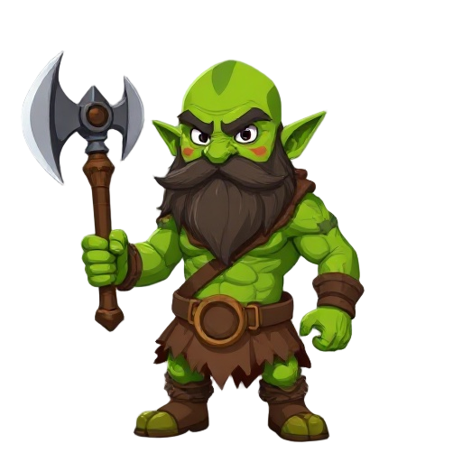 orc character with a mace, non 3d, keep it as a cartoon, green, with beard and a little bit muscular