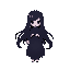 female black ghost. long flowing hair, dark spectral clothing that fades at the bottom, and a soft glowing face.classic pixel rpg sprites, minimal shading, with a cute but mysterious aura.