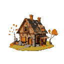 autumn cozy village house in ruins