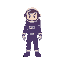 un astronauta estilo juego plataformas, con el traje de color morado
