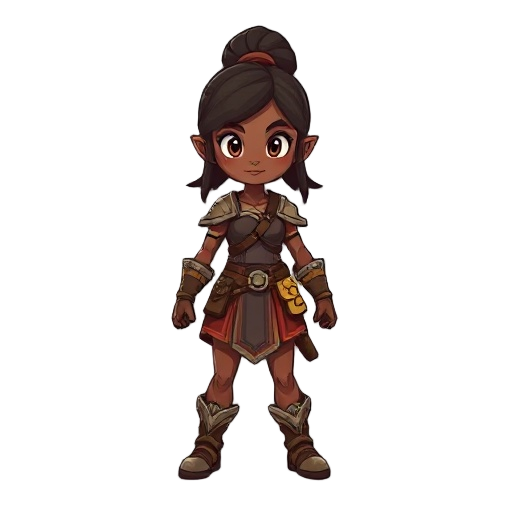 create a 2d warrior, girl with brown skin