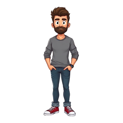 um homem de aproximadamente 30 anos de cabelo penteado e barba rala usando um moletom e uma calça jeans 