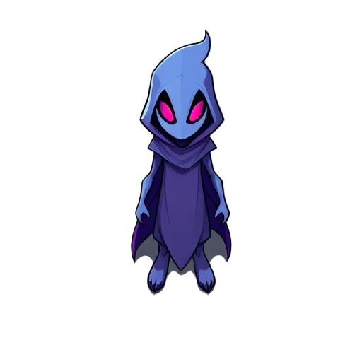 um personagem em forma de espirito abstrato, sem forma, vazio, algo bem abstrato mesmo, cores azuis e tons de violeta e roxo