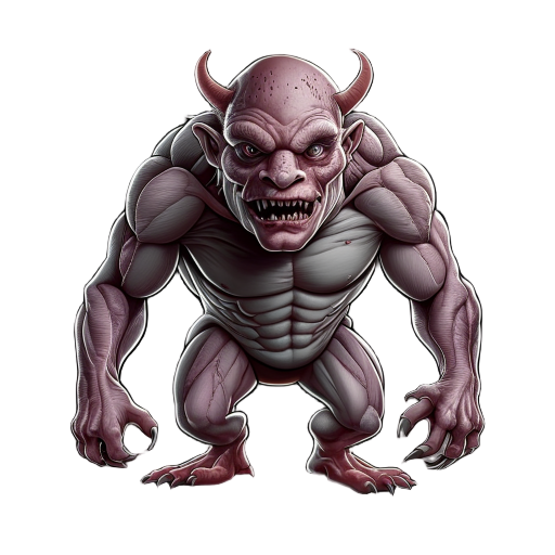 tipo de criatura: monstruo humanoide, de aspecto grotesco y aterrador.  postura: encogida y encorvada hacia adelante, con las extremidades largas y arqueadas que le dan un aire depredador.  color de piel: tonos oscuros (gris negruzco), con sombras que mar