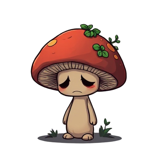 a sad lonely mushroom slouched plants on back dark