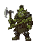 a classic orc, with some leather armor, wielding a two handed axe