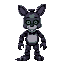 um animatronic de five night at freddy, raposa com cor branca com olhos verdes olha pra frentes 