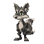 um animatronic raposa com cor branca com olhos verdes.
