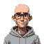 a bald man with glasses in a light gray hoody