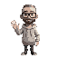 a man with short grade 0 buzz cut all over hair (almost bald with receeding hairline) with thick black glasses, no beard, in a light gray hoody and waving