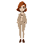 a stylish young woman with natural red hair, fair skin with light freckles, and green-gray eyes, captured in a professional editorial photoshoot. she's wearing a modern and elegant outfit: a light lin