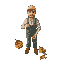 1 man in a farmer's uniform picking fruit