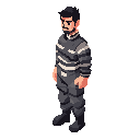 a basic male character with a prisoner suit