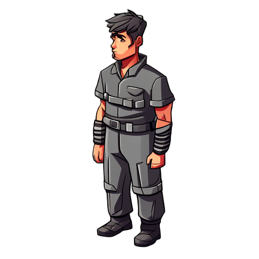 a basic male character with a prisoner suit
