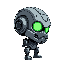 gray cyborg green eyes side view