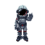 2d cyberpunk astronaut empty right hand forward from above