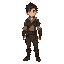 a fantasy character  of a young man named dean, his clothes are torn and dirt-stained, remnants of leather armor and a faded