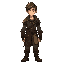 a fantasy character  of a young man named dean, his clothes are torn and dirt-stained, remnants of leather armor and a faded