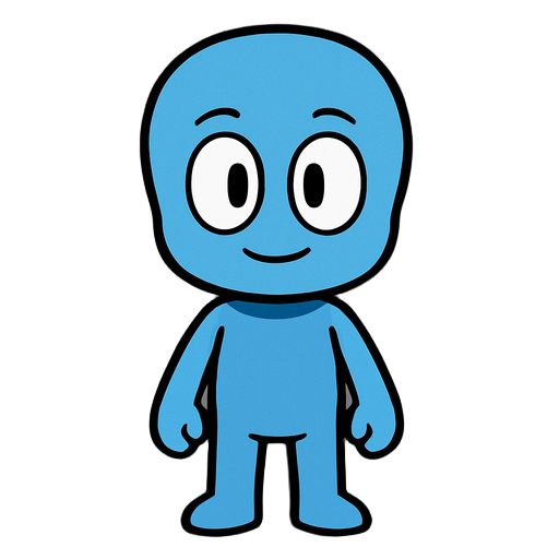all blue humanoid with big head