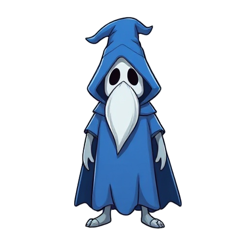 a wizard ghost with a blue cape