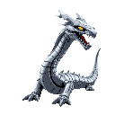 a futuristic metallic dragon serpent made entirely of shiny articulated steel plates, with a long flexible snake-like body. the head has sharp angular shapes with open jaws showing metal fangs, glowing yellow eyes, and cables or chains around its neck. it
