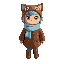 niko is a child with blue hair, three whisker-like strands, yellow catlike eyes, and tan skin/fur. they wear a brown overcoat, light blue scarf, brown cat-eared hat, and grayish-purple leggings.
