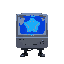 retro grey computer with a glowing strong royal blue star on the screen