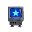 retro grey computer with a glowing strong royal blue star on the screen