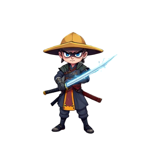 lightning samurai with a straw hat and lightning katana