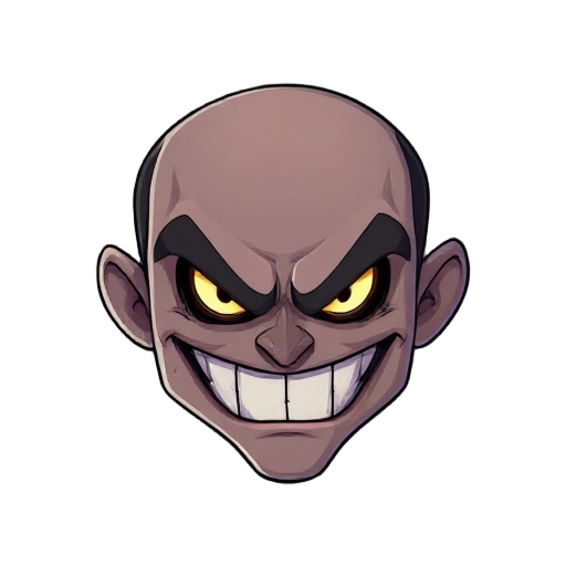 evil grin, up close, menacing look, glowing eyes