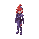 red hair, purple armor, female