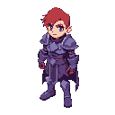 red hair, purple armor, heroic