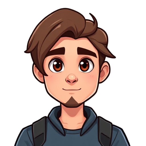 computer programmer with brown eyes and brown hair parted on the side