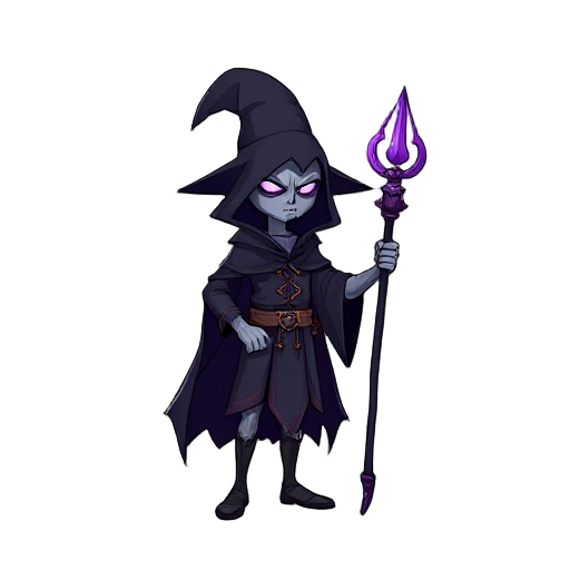 a dark magician with a purple staff