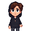 a teen male with brown hair, black jeans, brown shoes, and a black hoodie, he has black eyes, hood over his head, he has a scared and worried look in give face.