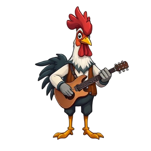 a humanoid rooster in rocker's clothing. 