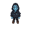 pokemon blue character. instead he wears black hoddie, black pants, brown shoes