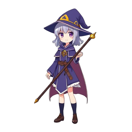 1girl, anime style, mage clothes, holding 1 staff