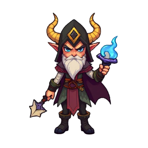 pixel_art elemental mage chaotic top down 8 bit no horns