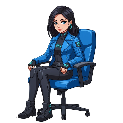 cyberpunk blue chair girl 