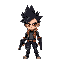a character 3/4-view, with black spiky hair, cyberpunk themed, with two blasters on his foreamrs forearm 