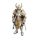 warrior fantasy long air heml armor white and gold 