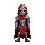 a character hero knight, red cape and metal armor