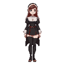 medieval nun, skimpy clothes, stockings, cleveage, full body, red hair, no background, pixel art, curvy body
