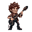 generate guy that curly hair and black cardigad his gun is guitar