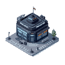 a cyberpunk police station for city builder simulation game