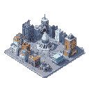a cyberpunk town center for city builder simulation game