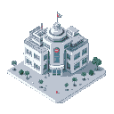 a cyberpunk hospital for city builder simulation game